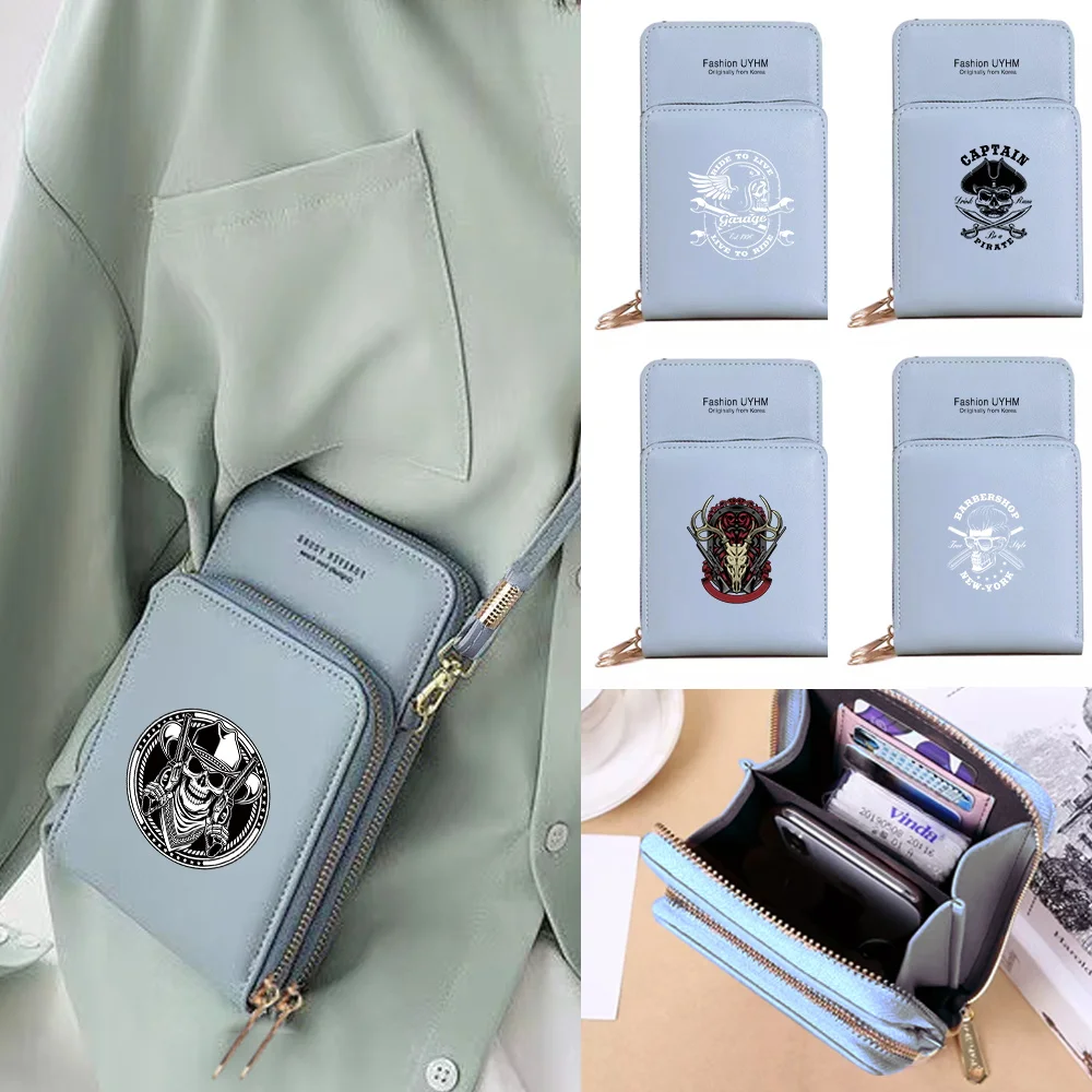 

Mobile Phone Bag Universal Transparent Touch Screen Phone Case Skull Pattern Commute Coin Purse Wallets Shopping Crossbody Bag