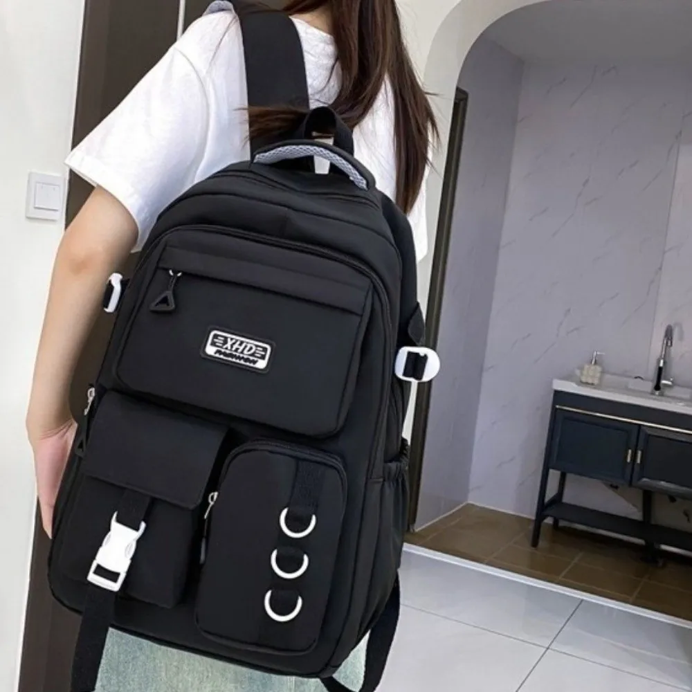 Nylon School Backpack Large Capacity Adjustable Padded Shoulder Straps Laptop Rucksack Multi-pocket Water-resistant