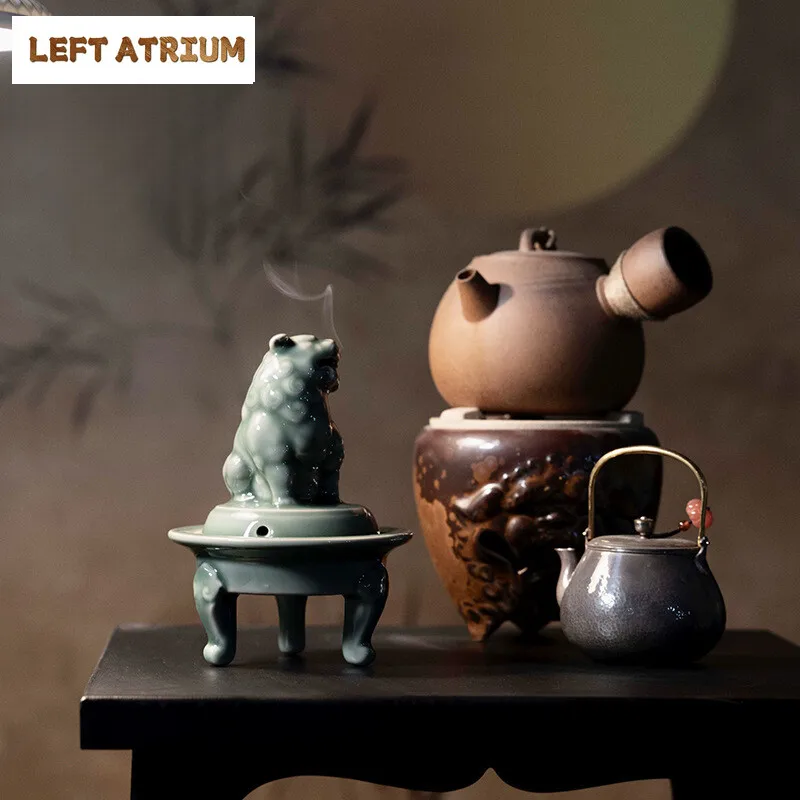 

Курильница Celadon Lion, бытовой мифический зверь, держатель для благовоний, винтажные ароматические ароматические свечи, чайная церемония, ремесленные подарки