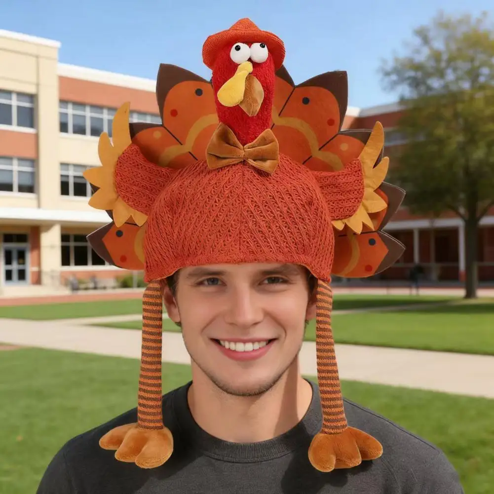 Funny Turkey Hat for Thanksgiving Funny Turkey Hat for Adults Thanksgiving Costume Accessory Soft Knitted Fall Headpiece for Men