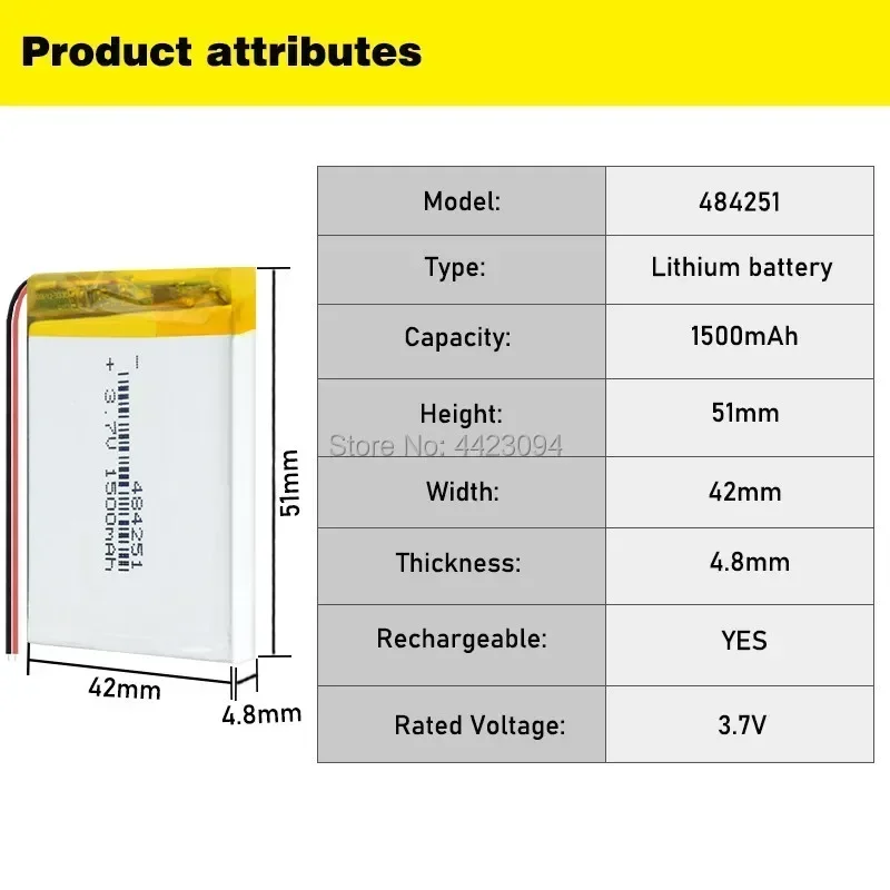 3.7V 1500mAh 484251 504050 Lithium polymer Rechargeable battery For Tablet PC Bluetooth headset toys navigation instruments MP4