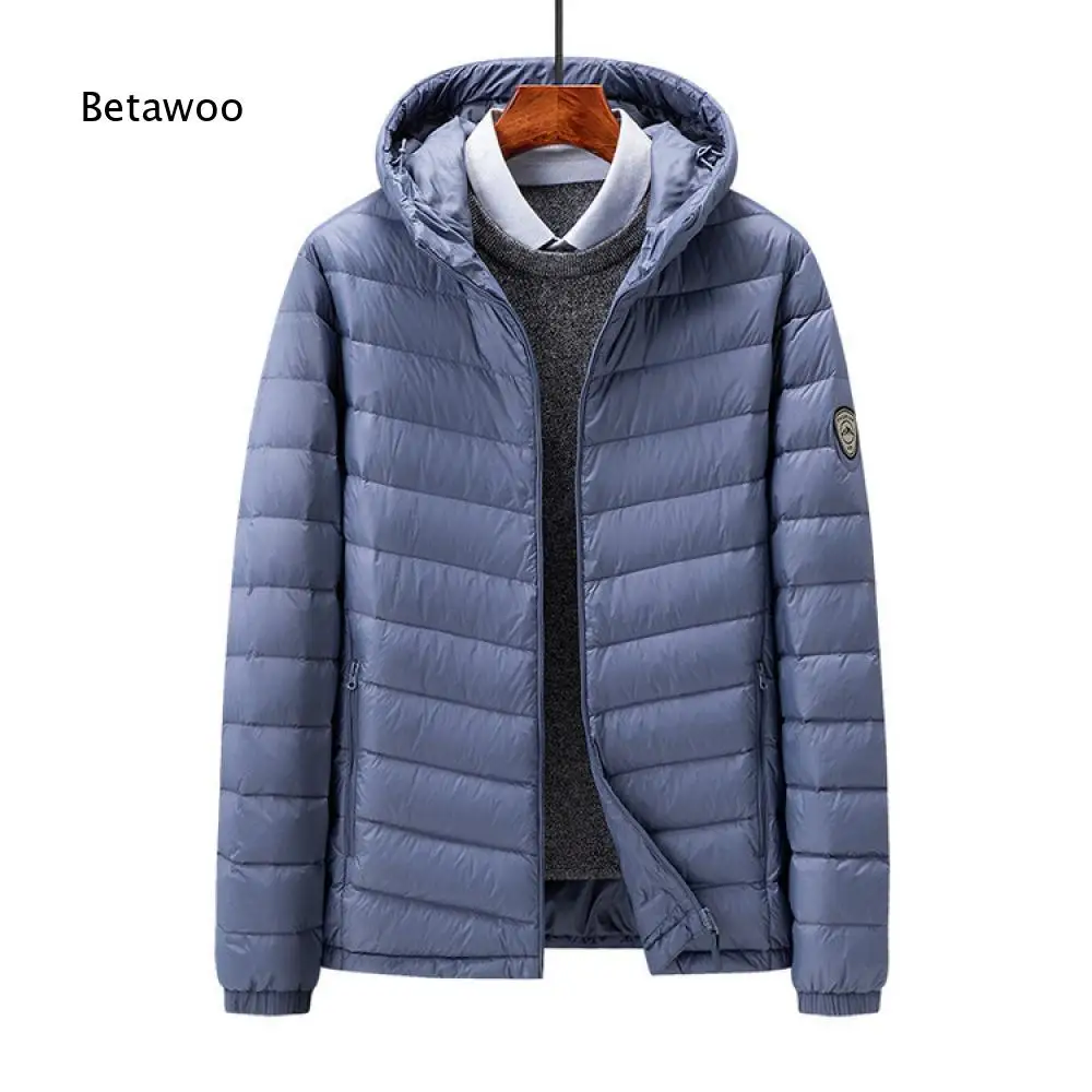 Windproof Casual Duck Down Jacket for Men Hooded Light Warm Zipper Coat With Storage Friendly Design For Autumn Winter