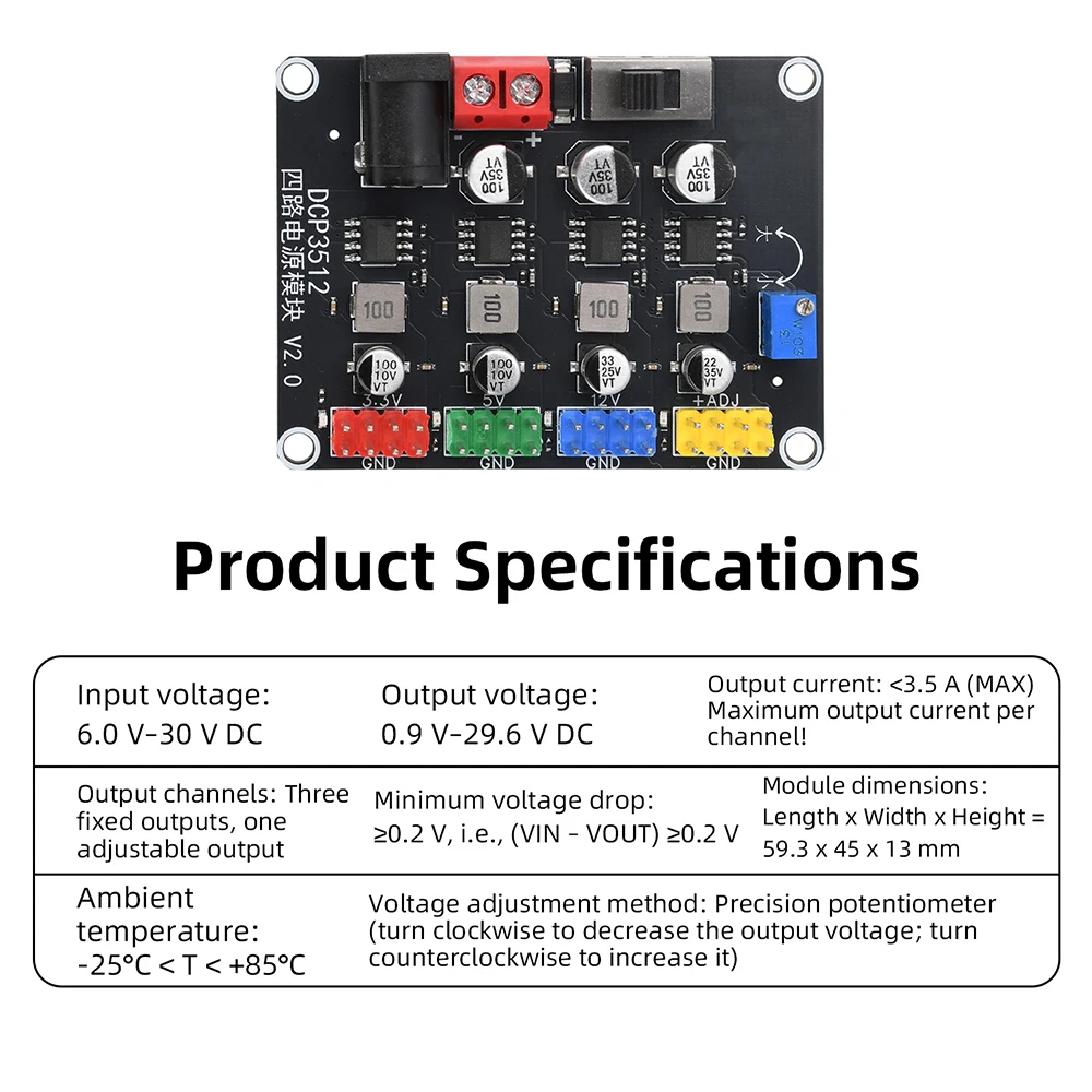 4-Kanal DC-DC Abwärtswandler-Modul 6V-30V auf 0,9V-29,6V Einstellbare Stromversorgung mit unabhängigen Ausgängen für Embedded-Systeme – Detail 5