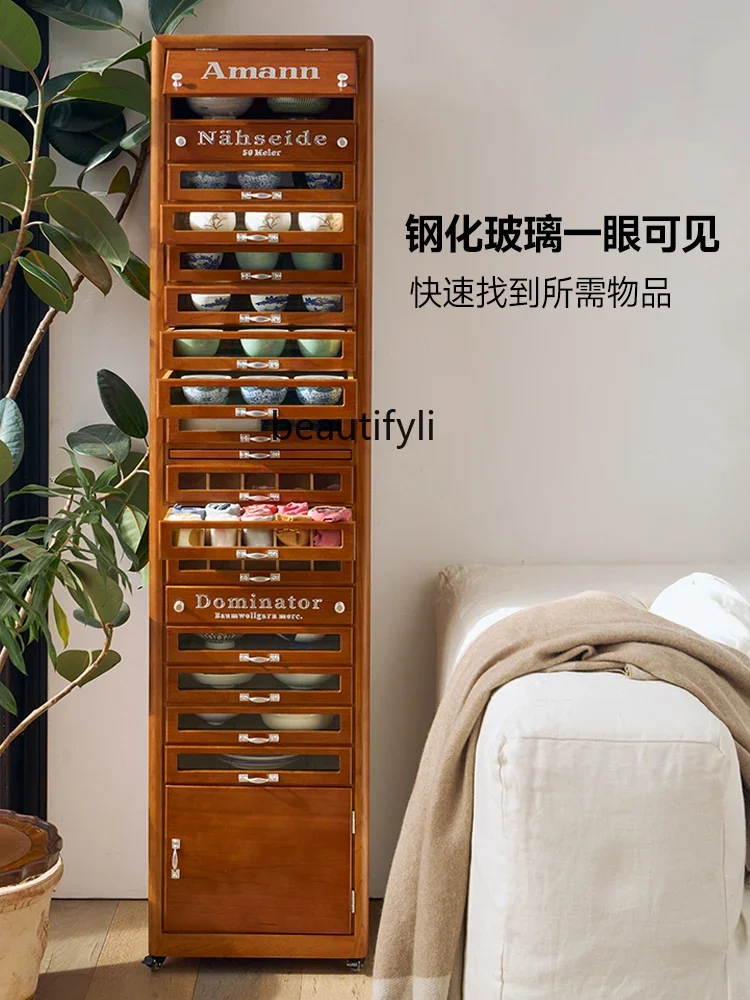 

a26 Multi-drawer glass door vintage sewing cabinet, removable teacup cabinet