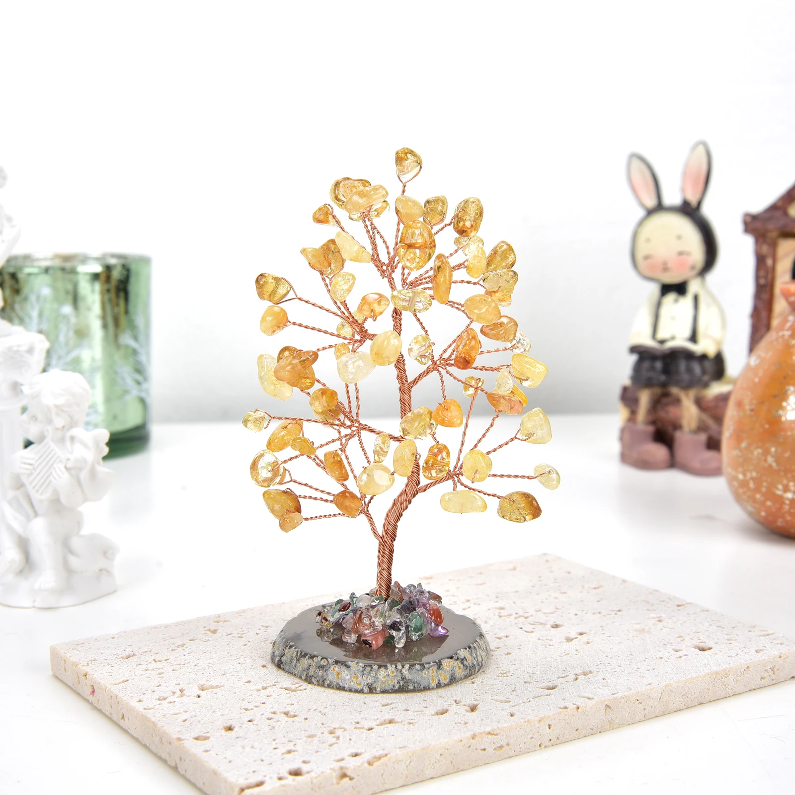 Lucky Crystal Tree Random Stone Base Natural Topaz Money Tree for Positive Energy Crystal Tree Home Office Decoration