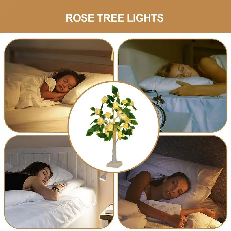 LED Rose Flower Tree 24 LED Flower Tree Rose Light 21.6 Inch Flower Tree Lamp For Daughter Christmas Sister Party Valentine's Da