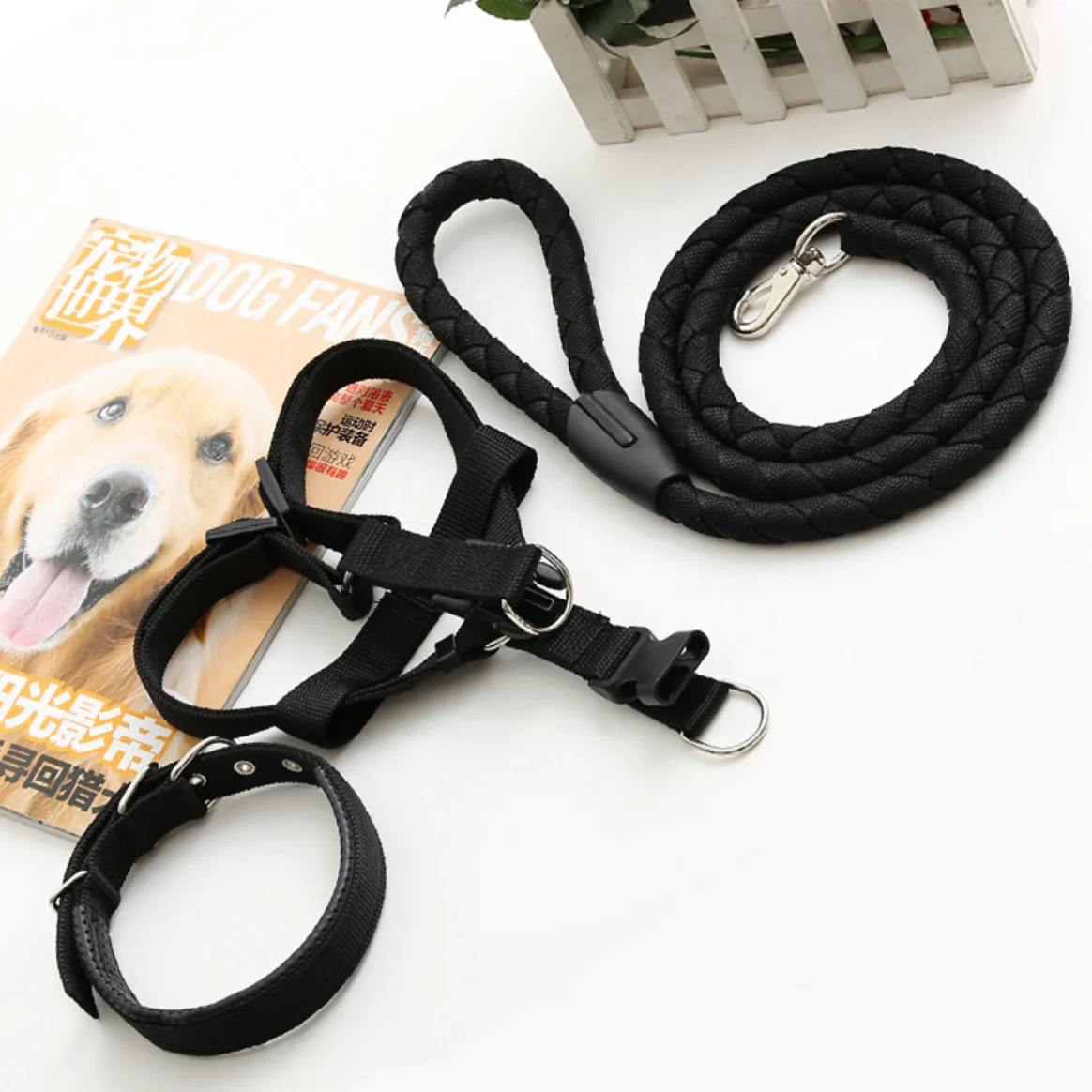 3 Pcs/Set Dogs Working Leash Harness Adjustable Collar Set Pet XL Lead Vest Small Medium Large Size for Training