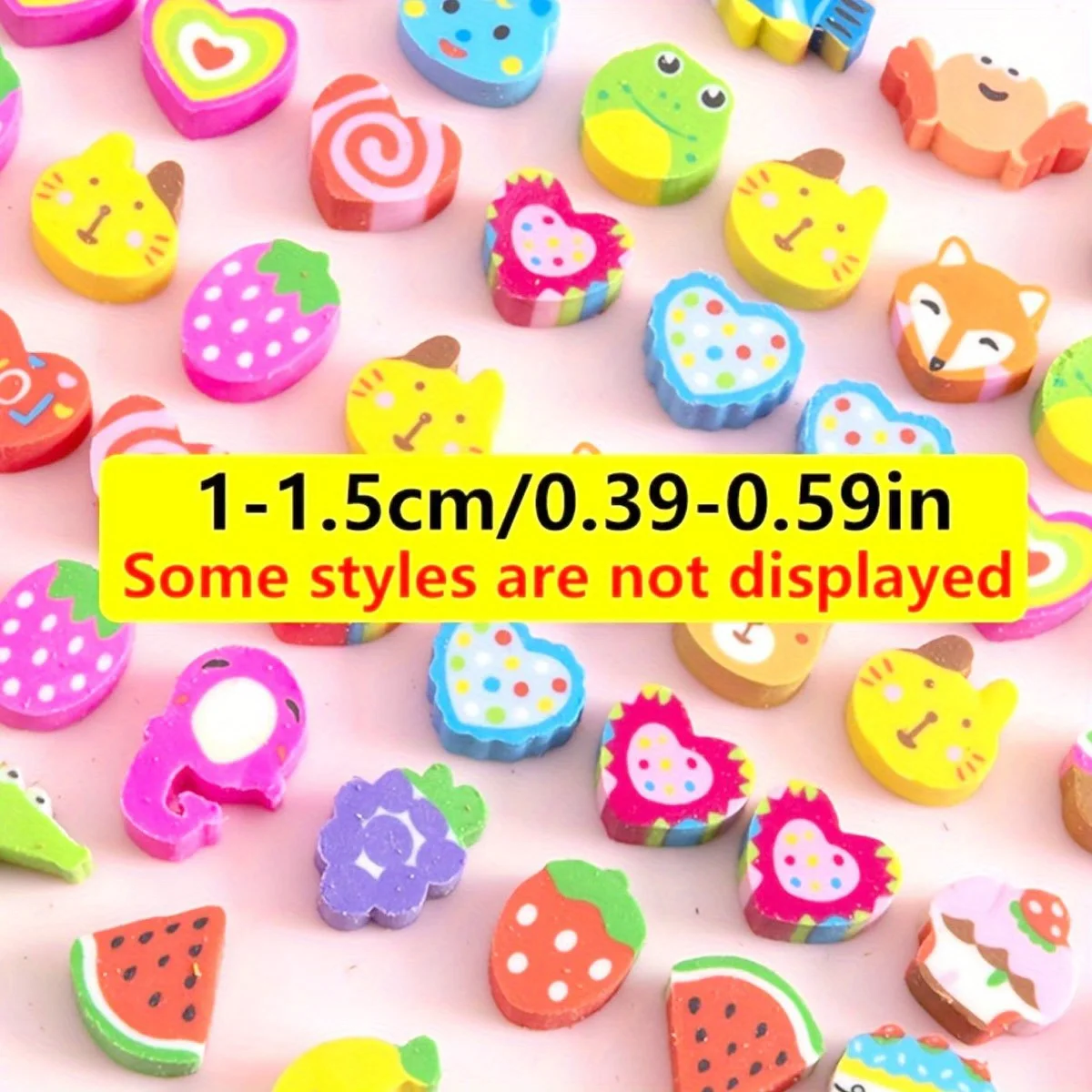 50 PCS Fruit & Animal Pattern Rubber Erasers - 1cm School Stationery Set for Students, Office Correction Tools ZSY