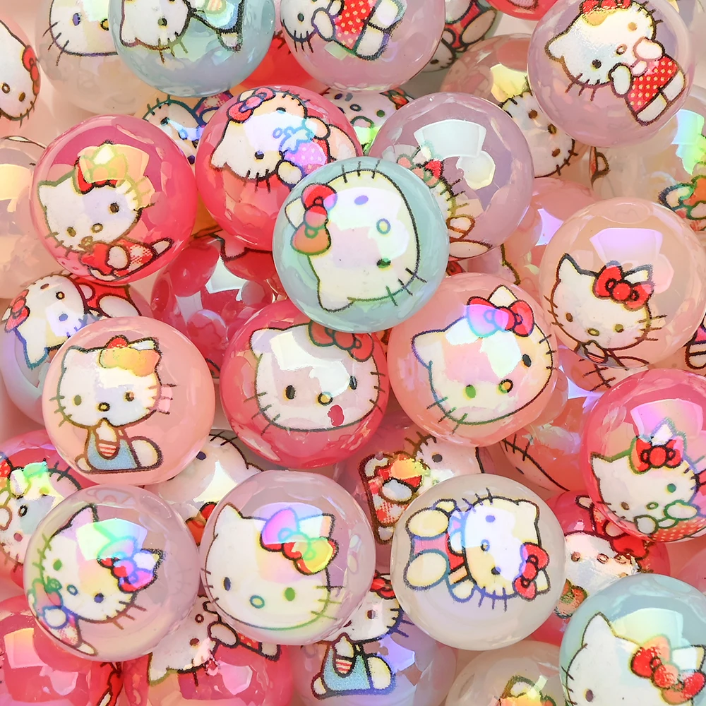 

10Pcs Random Mixed Hello Kitty Printed Beads16mm Acrylic Round Loose Bead For DIY Baby Pacifier Chain Jewelry Gift Accessories