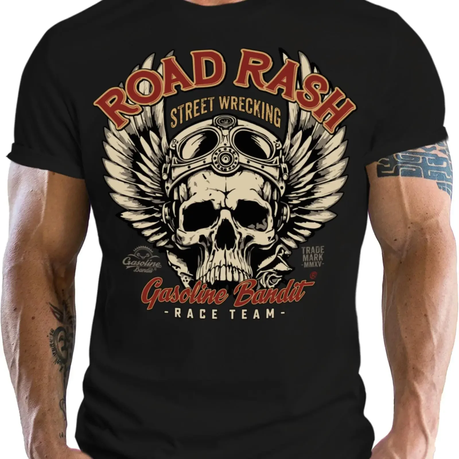 Cool men's T shirt for motorcyclists and racers Road Rash Street Wrecking vintage Washed Comfortable designer clothes fashion