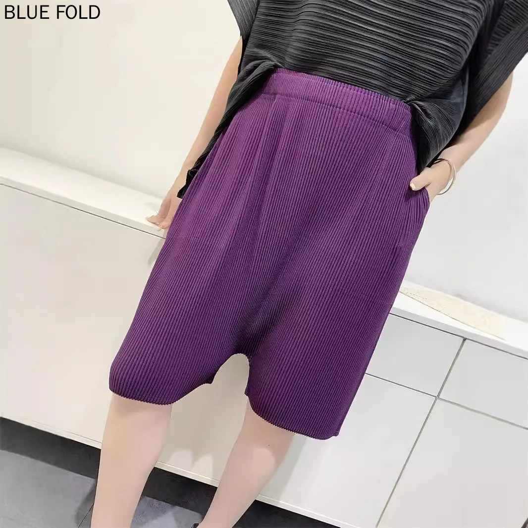 MIYAKE-Summer Pleated Shorts Women Five-Point Hanging Harem Pants Fashionable and Versatile Large Toothpick Shorts Slim Casual