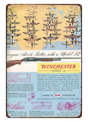 1952 Winchester model 12 pointing shotgun metal tin sign home garden decor