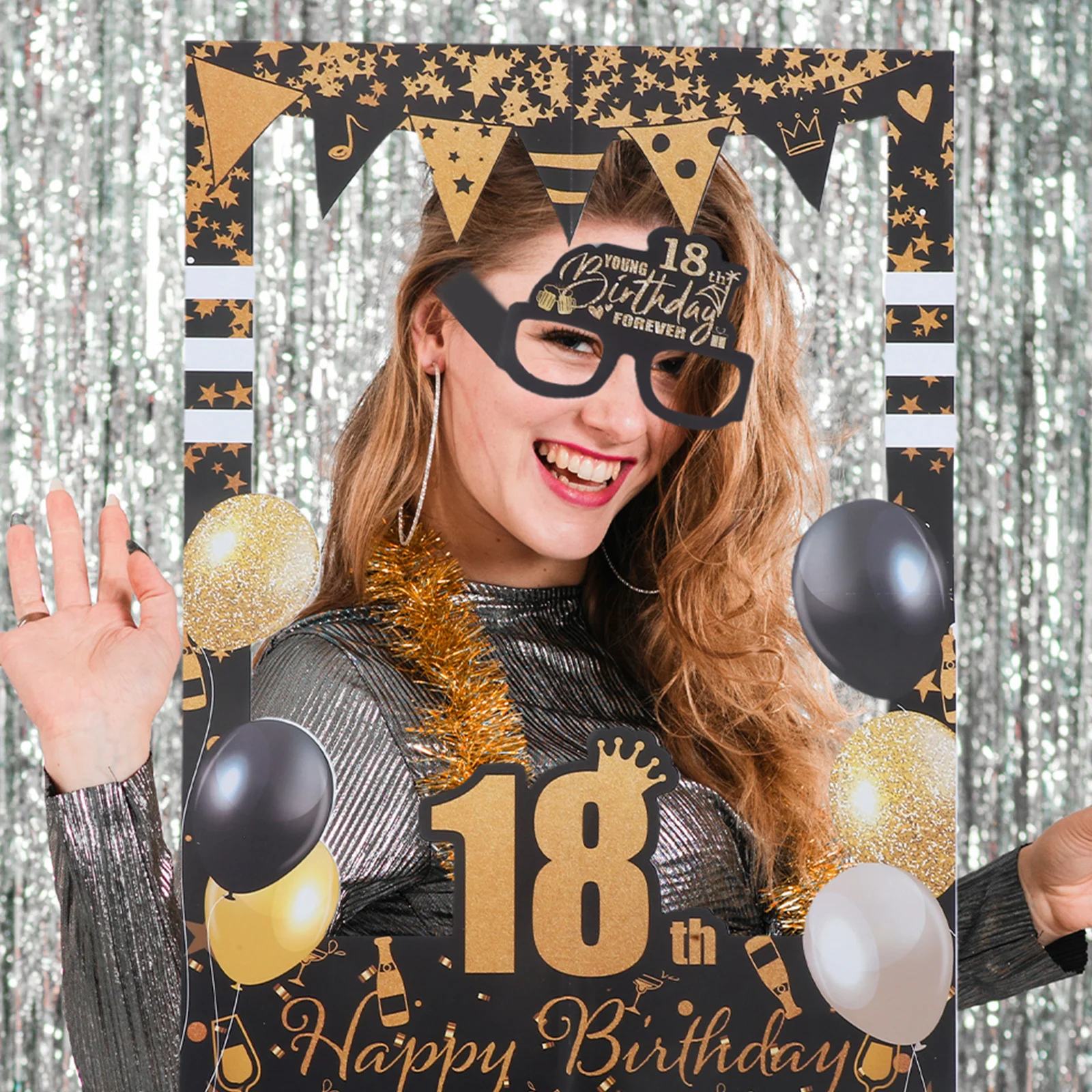 

1Set Birthday Photo Frame Paper Glasses Stylish Gold Photo Booth Props 21Th Birthday Selfie Kit Party Paper Glasses