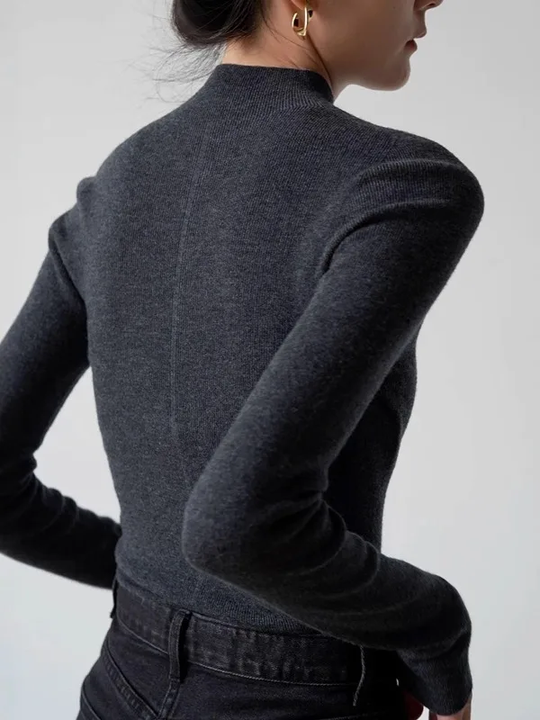 

Ele ey High Ne Вязаная основа irt Женский приталенный мягкий свитер с внутренней частью Нежный топ с атмосферой для поездок на работу Осень Зима