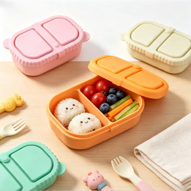 Silicone Snack Containers with Lids,Protable Leakproof Double Compartment Reusable Snackle Box for Outdoor Office Travel