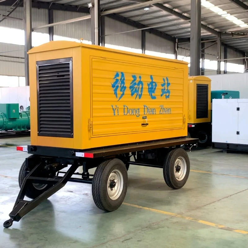 

Mobile diesel generator set four-wheel trailer rain shed 30KW 50 100 kW 380V construction site breeding