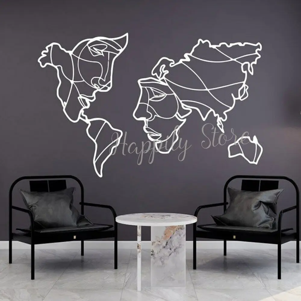 Idee Wereldkaart Muurtattoo Woonkamer Muur Decor Geometrische Kaart Muurstickers Reizen Wereld Vinyl Kunst Kantoor Decoratie P699