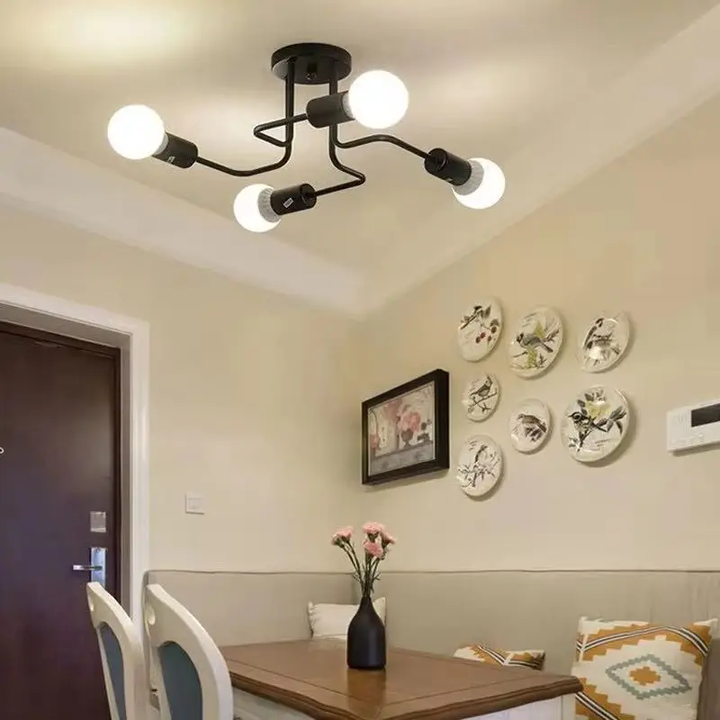 مصابيح السقف خمر 4 رؤساء الرجعية الكوع الثريا مع سيقان متعددة ضوء السقف E27 لمبة تركيبة إضاءة ديكورية المنزل #1