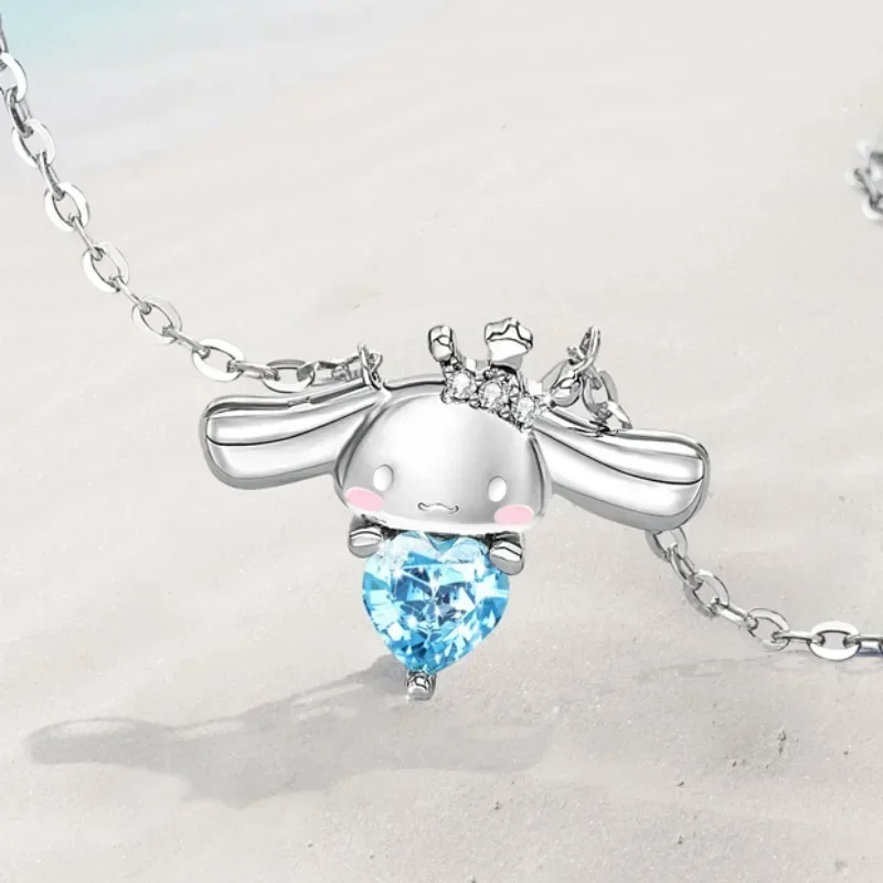 

New Cinnamoroll Sanrio Kawaii Anime Necklace Cute Sweet Love Blue Diamonds Delicate Romantic Silver Jewelry Girl Birthday Gift