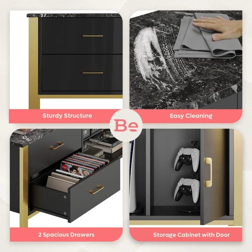 مركز ترفيهي حديث لأجهزة التلفاز مقاس 75-90 بوصة، وحامل تلفزيون ألعاب LED، وأرفف زجاجية لأثاث غرفة المعيشة #4