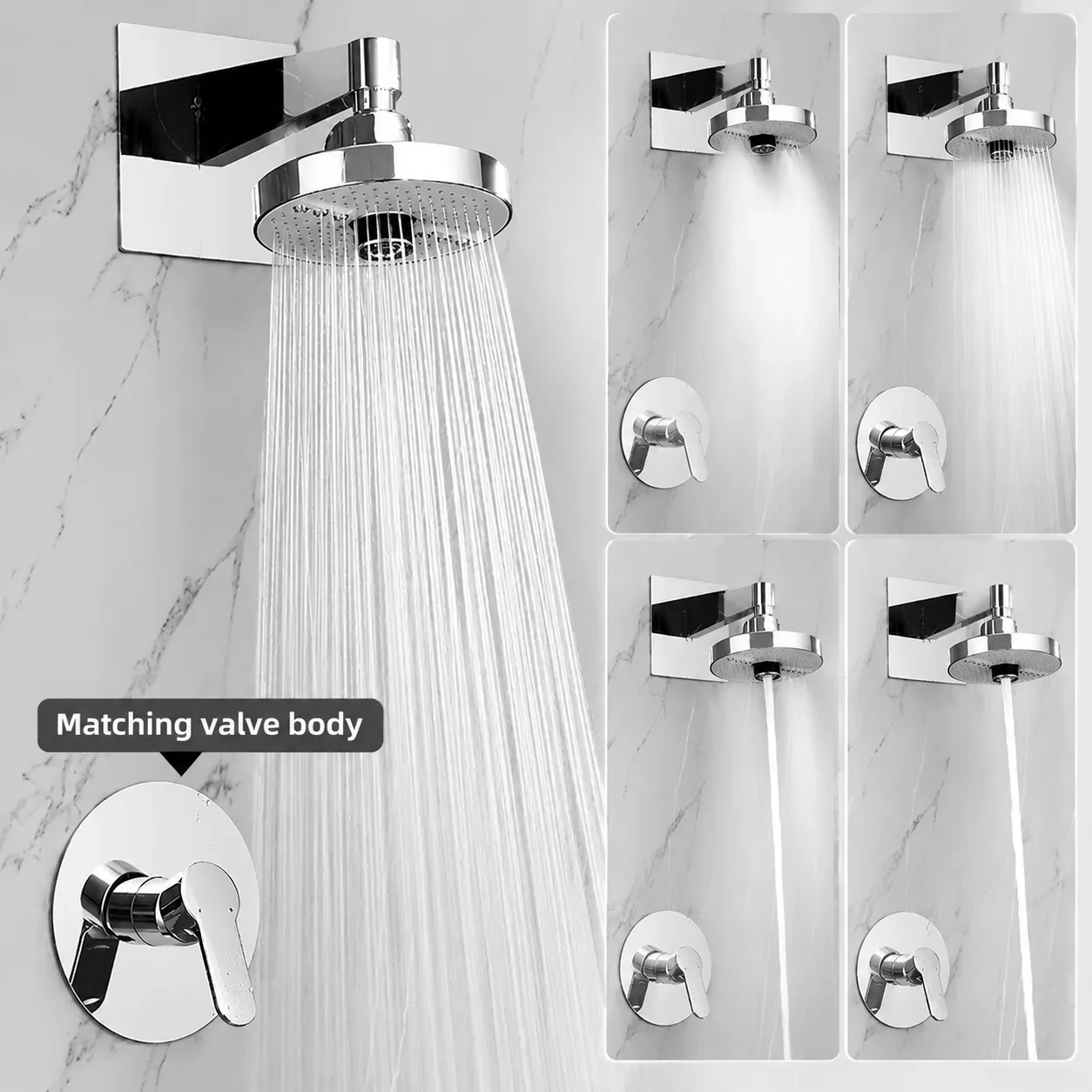 Adjustable Rainfall Shower Head 5 Modes Big Panel High-pressure Large Flow Top Spray 175mm Ceiling Mounted Supercharge Shower