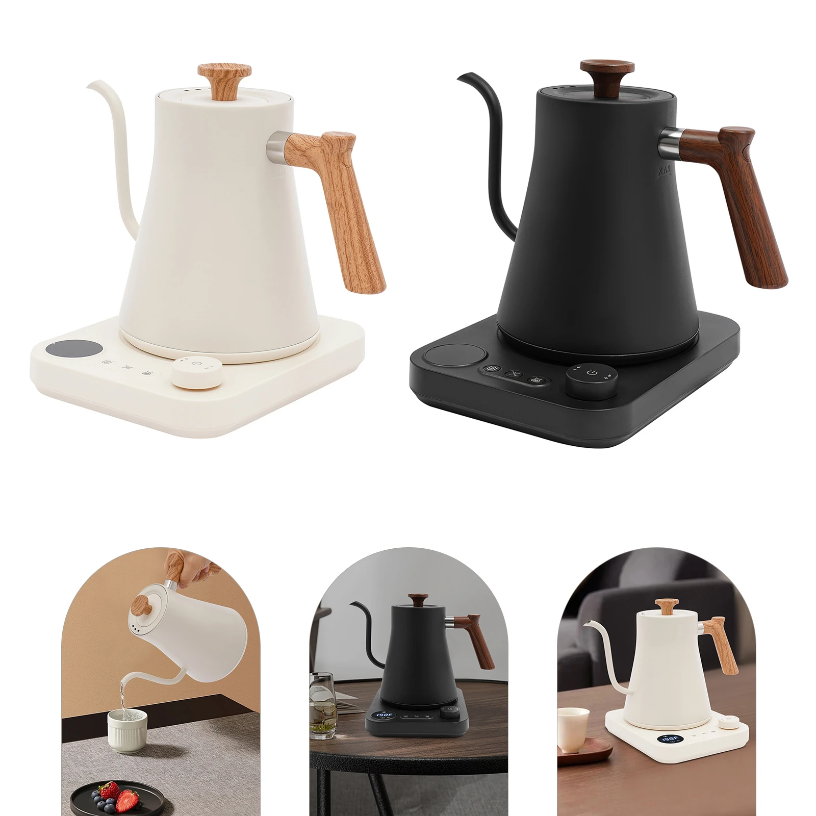 

0.9 L Stainless Steel Electric Gooseneck Kettle,110V Black/ White 1200W Electric Kettle Tabletop 28*20.5*22cm for Home,Offices