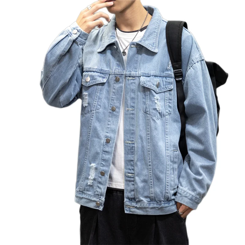 

2022 Spring New Men's Denim Jacket Basic Sleeve Letter Print Denim Jacket Casual Mens Fashion College Japanese Streetwear M-5XL