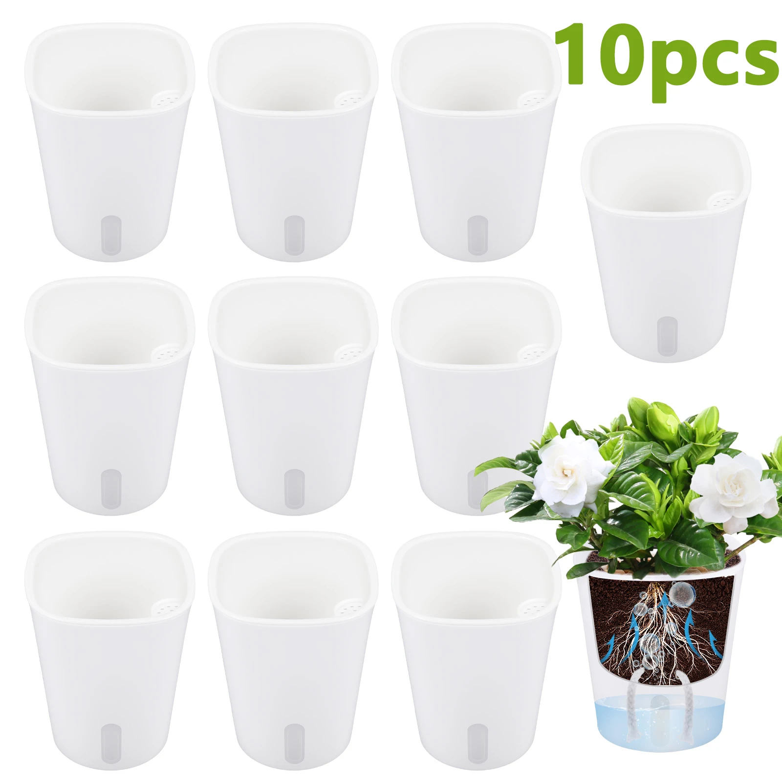 

10Pcs Self Watering Plastic Flower Pot Hydroponics Plants Pot Cotton Rope Watering Succulent Potted Planters Home Office Decor