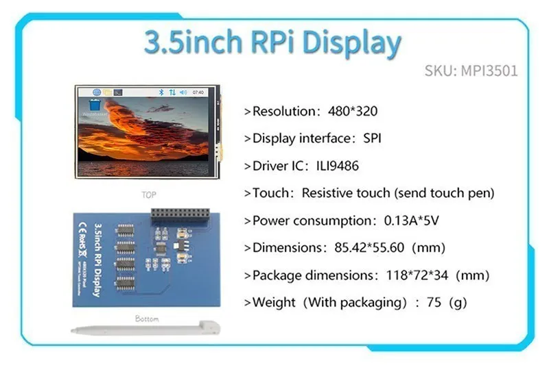 2.4/2.8/3.2/3.5 Inci Seri GPIO 2.4 Inci/2.8 Inci/3.2 Inci/3.5 Inci Tampilan Layar Sentuh untuk Raspberry Pi 4B 3B B + Nol