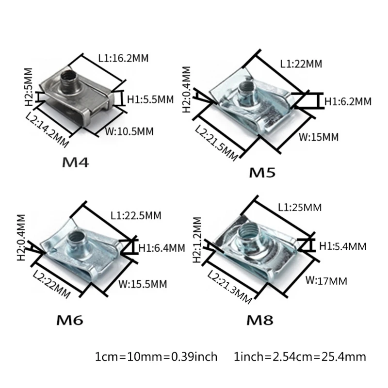 10 упаковок M4-M5-M6-M8 U-образных зажимов с резьбой 8 мм, 5 мм, 6 мм, 4 мм, герконовые гайки для автомобилей, мотоциклов,