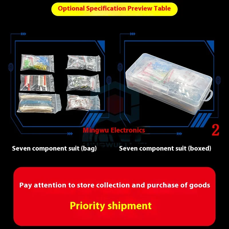 Seven Component Kit Resistor Electrolytic Capacitor Pack LED Diode Triode Pack Porcelain Chip Capacitor