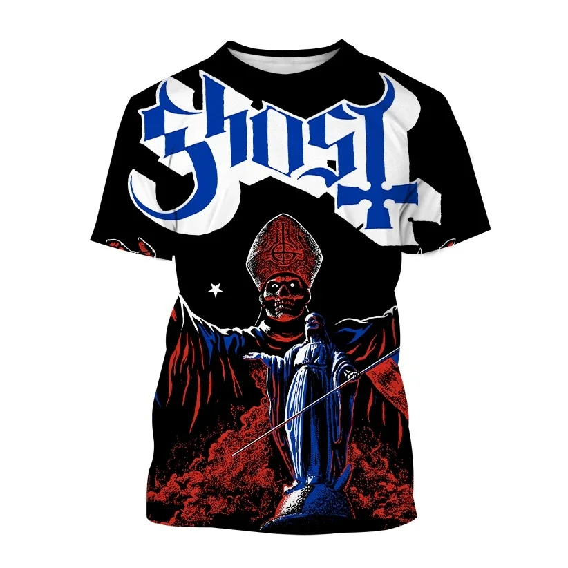 Summer Male Ghost Band Horror 3d Printed T-Shirt Fashion Fun Hip Hop Personality Street Baggy Plus Size O Neck Short Sleeve Top