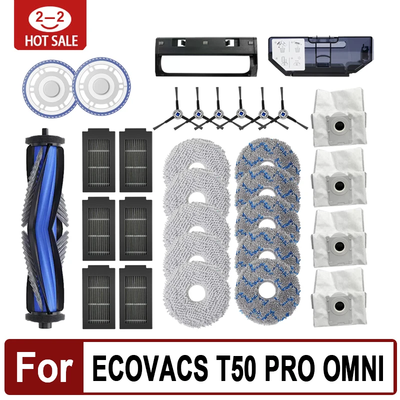 Passend für ECOVACS T50 PRO OMNI / T50 OMNI Roboter-Staubsauger Ersatzteile Hauptseitenbürsten Mopptücher HEPA-Filter Staubbeutel Zubehör – Detail 1