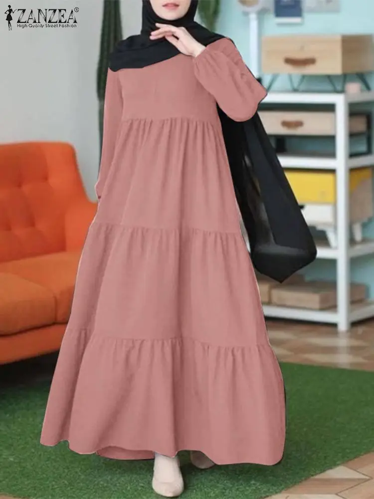 ZANZEA-vestido muçulmano Hijab para mulheres, Turquia, Dubai, Abaya, Kaftan, Roupa do Islã, Vestido de verão elegante, Monocromático, Moda, 2023