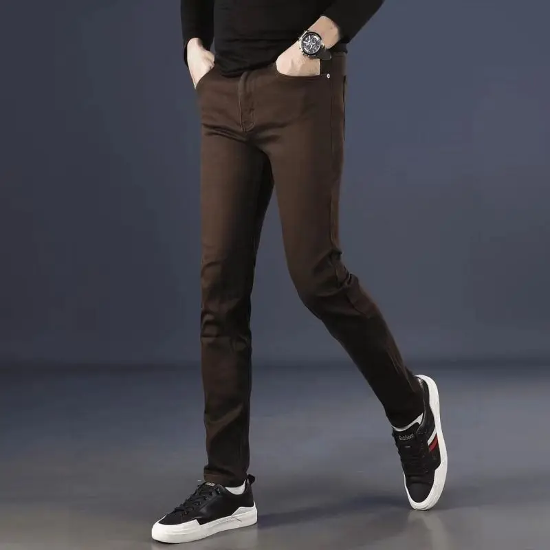 Brands Original 2026 Luxury Brands Clothing Fashion Casual Jeans Slim-fitting Pants Handsome Korean Casual Coffee Men's Pants