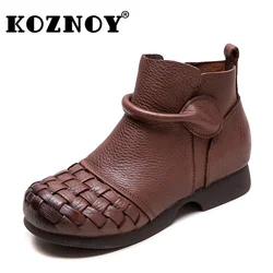 Koznoy 3.5cm Weave Cow mocassini in vera pelle stivali moda donna camino autunno caviglia stivaletti alti scarpe con ZIP primaverili