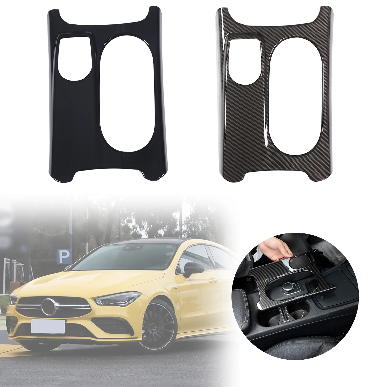 

For Mercedes Benz A GLA CLA Class W176 X156 C117 ABS Carbon Fiber Style Car Accessories Center Console Water Cup Holder Cover