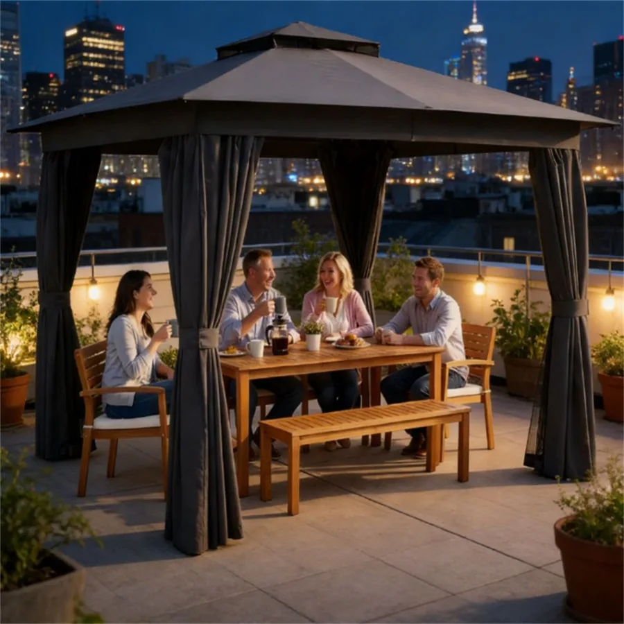 

Террасный павильон с мягким навесом, темно-серый