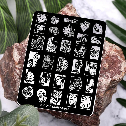 Imagen 2 del producto NICOLE DIARY-placas de estampado para decoración de uñas, hojas, flores, plantilla de dibujo, línea de raya geométrica, plantilla de imagen 3D, herramientas de impresión