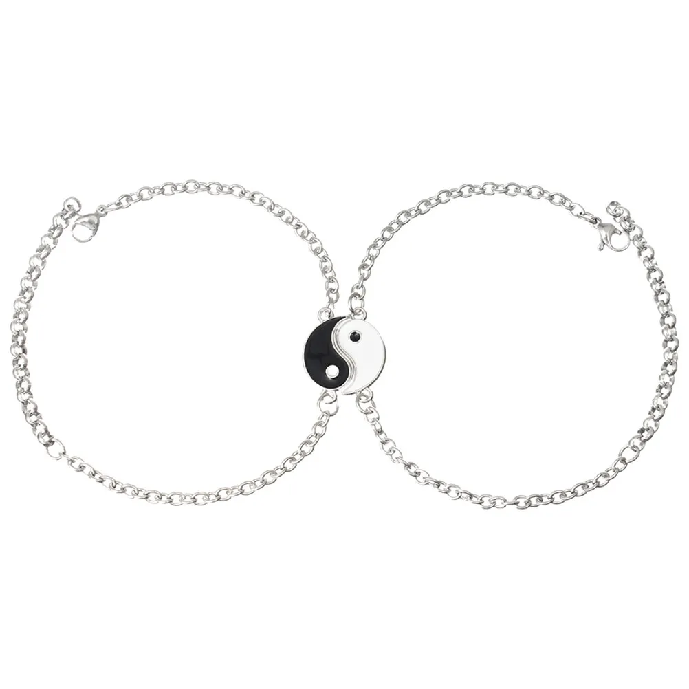 Yin Yang Matching Couple Bracelets Stainless Steel Long Distance Relationship Gift for Men and Women