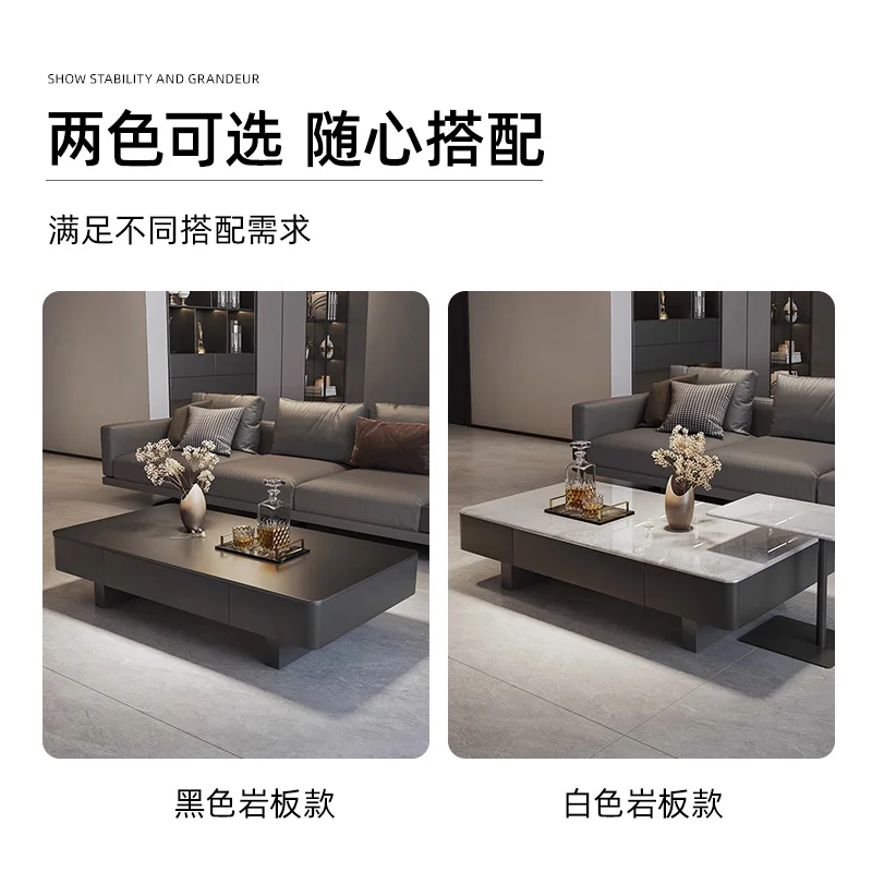

Italian coffee table living room home new light luxury high-end black rectangular simple small apartment rock slab coffee table