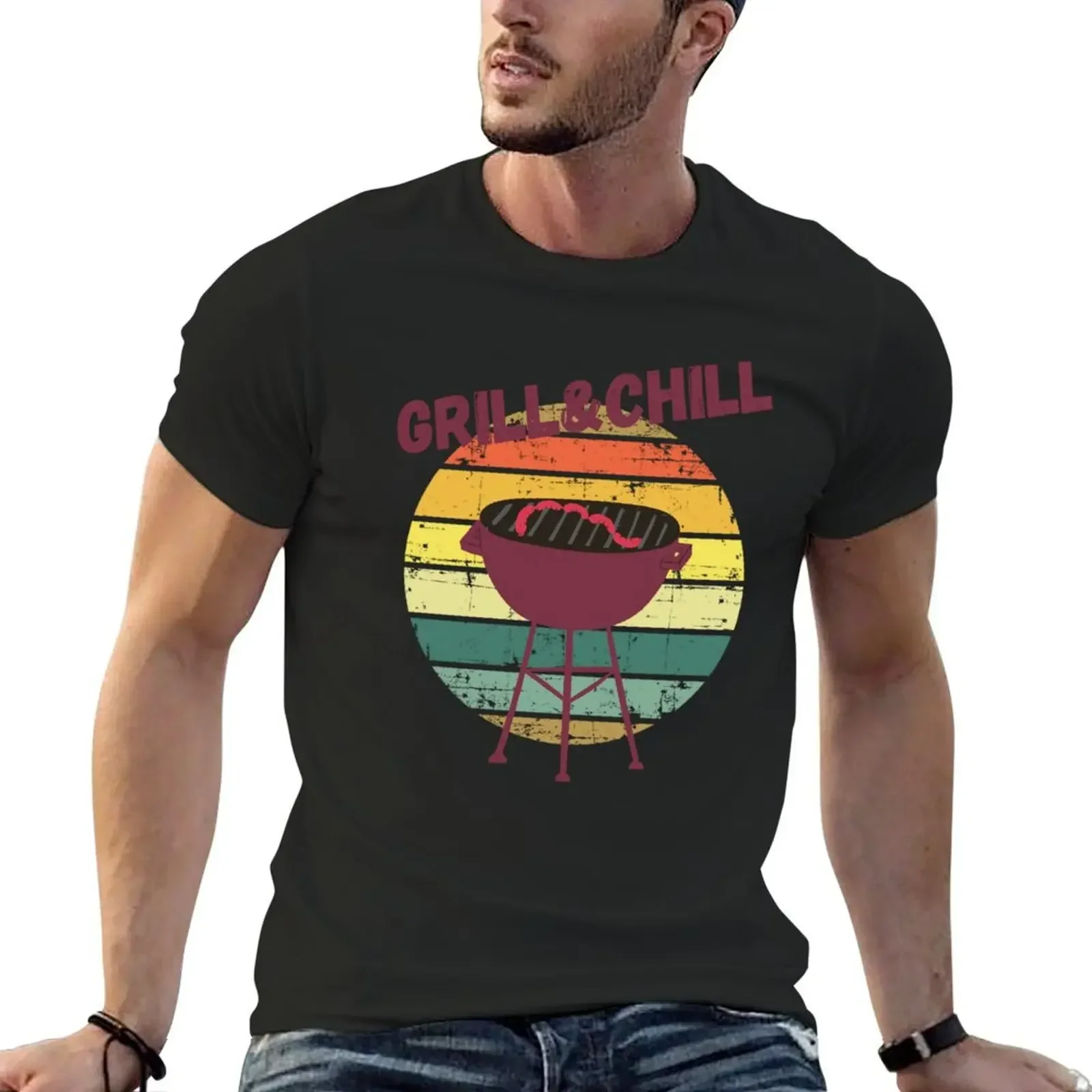 Grill And Chill Shirt, T Shirt Design Ideas, BBQ Shirt Designs T-Shirt for a boy t shirt for men