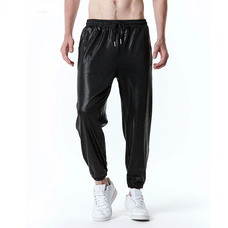 

Black Metallic Jogger Sweatpants for Men Hip Hop Snake Pattern Dance Disco Streetwear Men Halloween Party Stage Prom Clothing