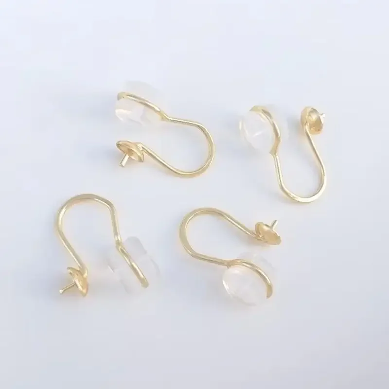 

14K Gold-Color Half-hole Pearl Tray Ear Bone Clip Silicone Ear Clip DIY Piercing-free Ear Jewelry Handmade Accessories E283