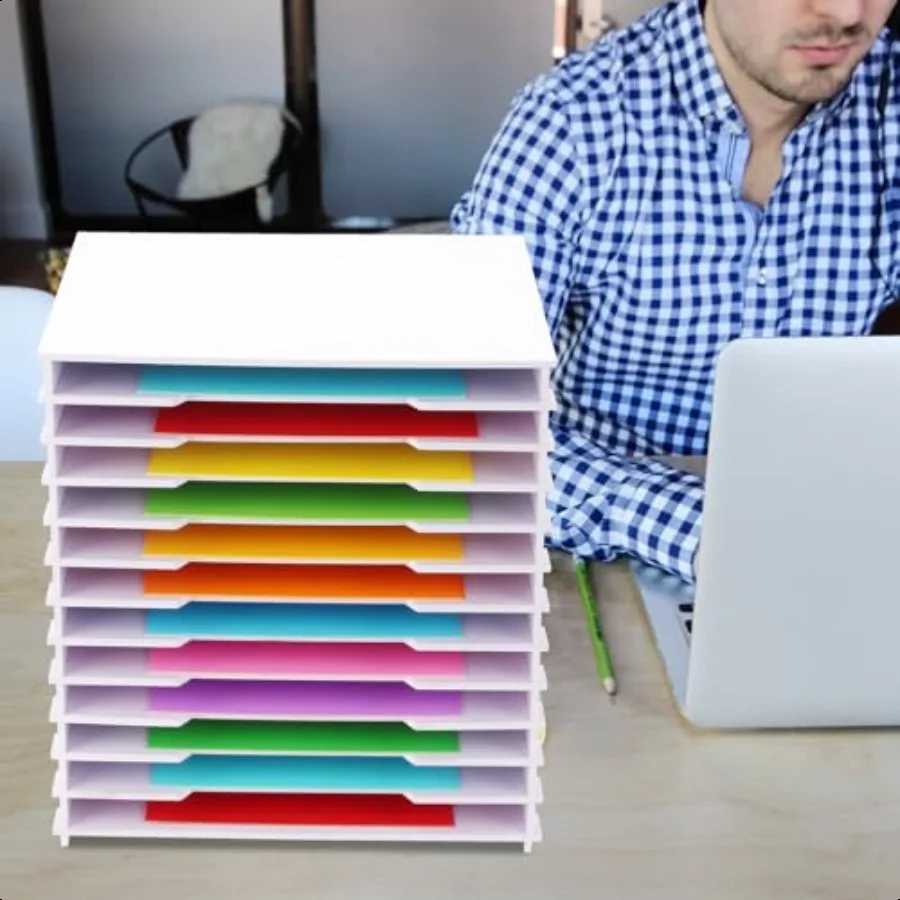 سجل القصاصات الورقية المنظم 12x12 12 الطبقة ملف فارز تخزين الأبيض البطاقات ورقة فارز تخزين الرف حامل مستندات سطح المكتب