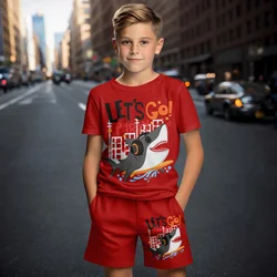 Children's Sets Boys Animal Shark 3D Print Clothing Set Suit For Boy Summer Short Sleeve Active Sports Fashion Polyester Kids﻿