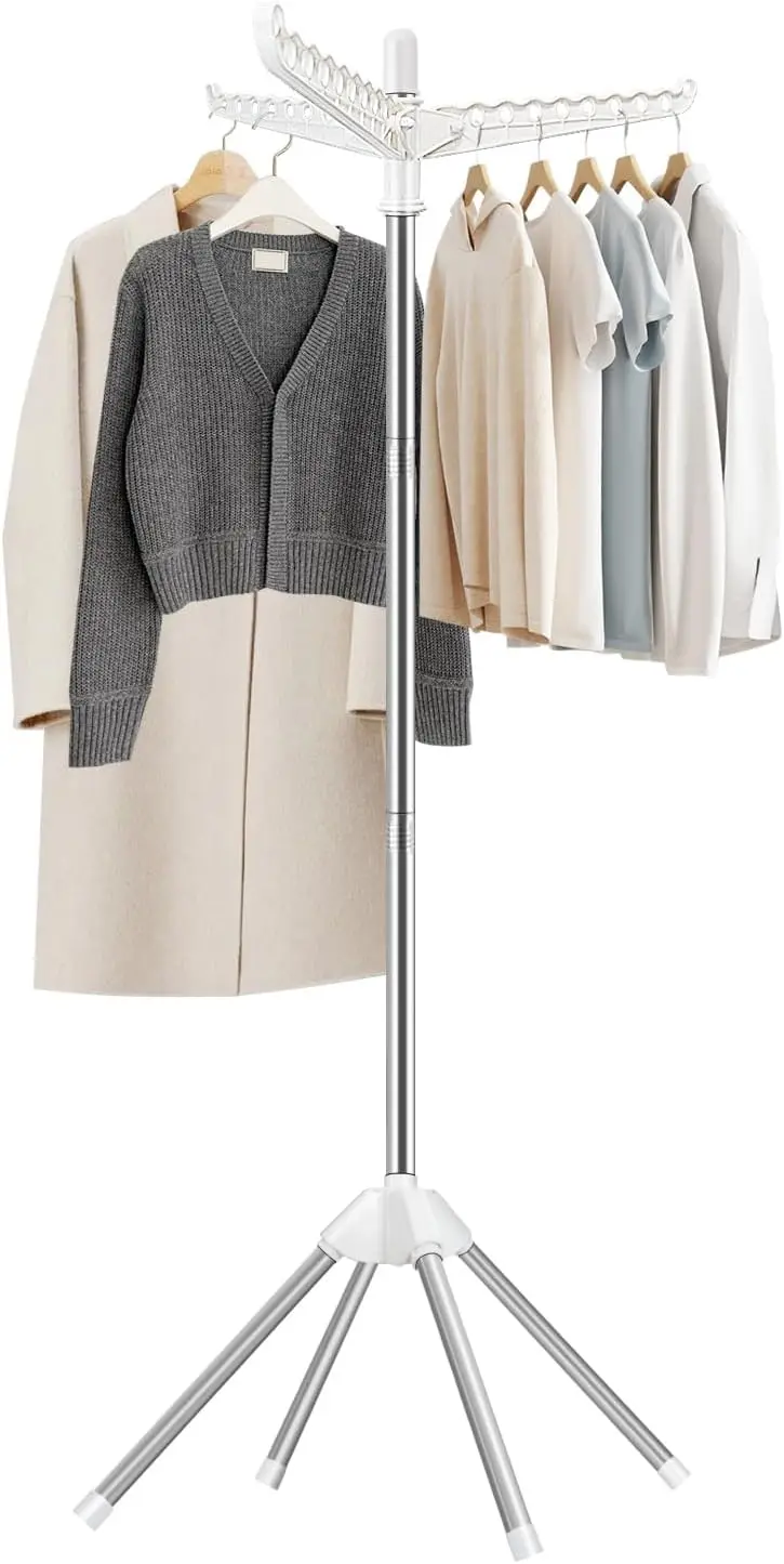 

Складная сушилка для одежды с 3 вращающимися кронштейнами, 59-дюймовая сушилка для белья из нержавеющей стали, белая и серебристая