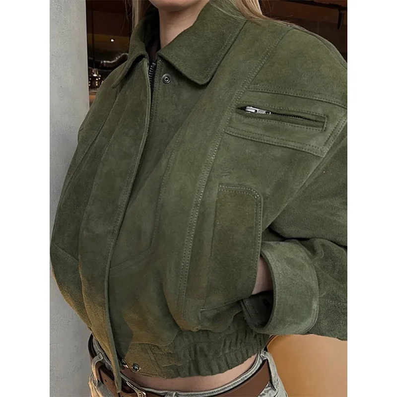 Autumn 2025 American Retro Motorcycle Stylish Short Loose Women's Premium Cropped Jacket