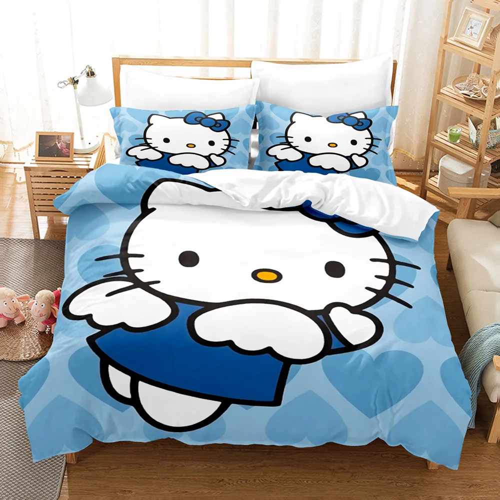 Cartoon Cute Hello Kitty Love Bedding Set Pillowcase Anime Bedclothes 3D Printed Quilt Cover Duvet Cover Baby Kids Child