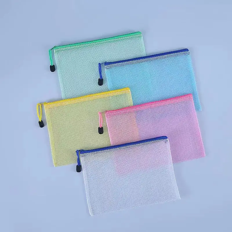 

10pcs A4 Mesh Zipper File Bag Creative Student Stationery Waterproof Pen Bag Office Transparent Data Bag Bill Storage Bag